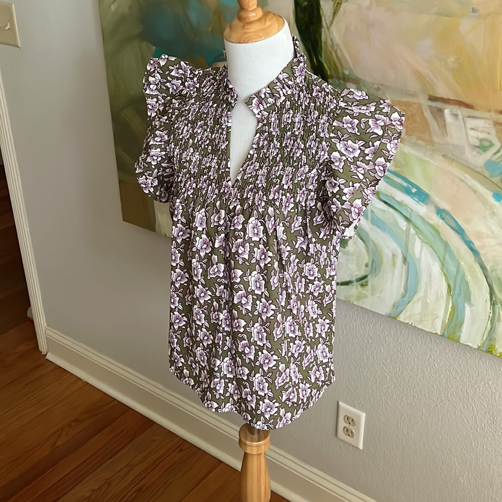THML smocked Floral Blouse puff sleeve XS - Picture 6 of 16